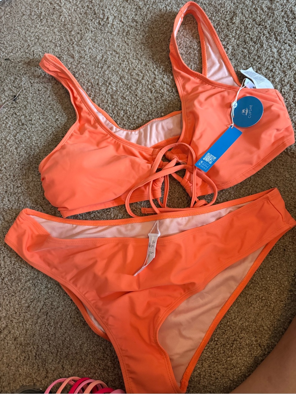 Cupshe Coral Lace-Up Bikini Set
